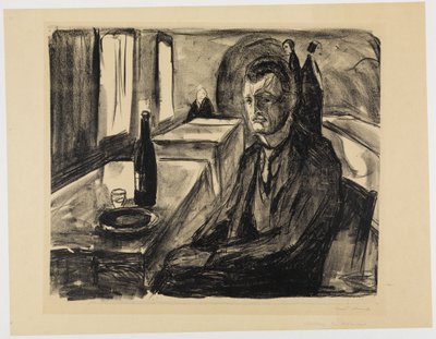 Omakuva viinipullon kanssa tekijältä Edvard Munch
