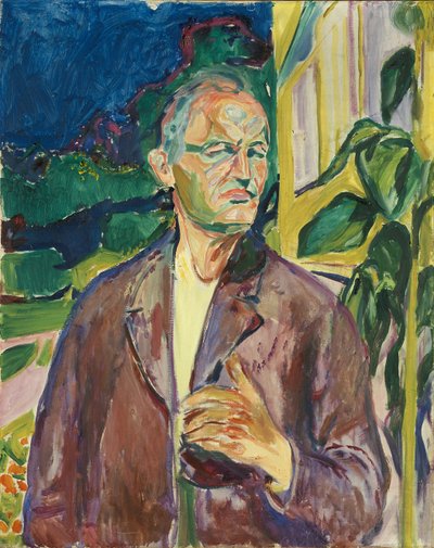 Omakuva talon seinän edessä tekijältä Edvard Munch