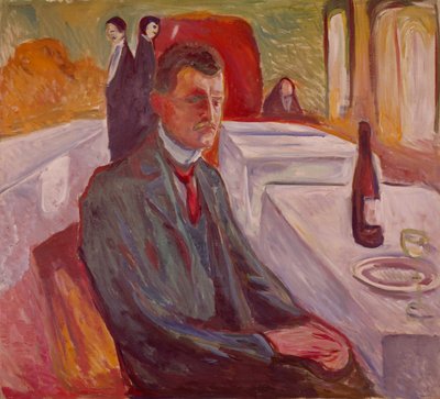 Omakuva viinin kanssa (maalaus) tekijältä Edvard Munch