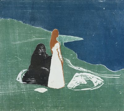 Kaksi naista rannalla, 1898 (värillinen puupiirros) tekijältä Edvard Munch