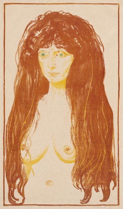 Punahiuksinen ja vihreäsilmäinen nainen (Synti) tekijältä Edvard Munch