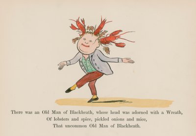 Oli eräs Blackheathin vanhus, jonka päätä koristi seppele (värillinen kaiverrus). tekijältä Edward (after) Lear