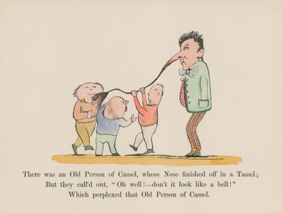 Oli eräs Casselin vanhus, jonka nenä päättyi tupsuun (värillinen kaiverrus). tekijältä Edward (after) Lear