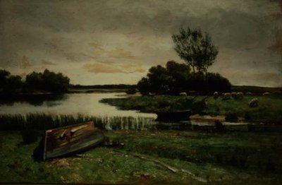 Järvi soutuveneillä (öljy kankaalle) tekijältä Edward Arthur Walton