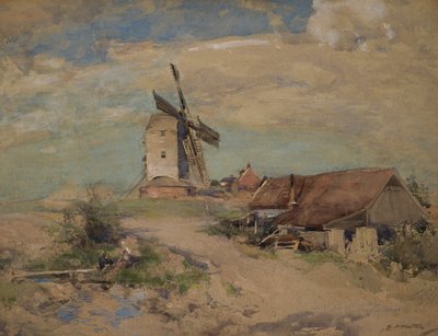 Tuulimylly, n. 1900-04 (akvarelli) tekijältä Edward Arthur Walton