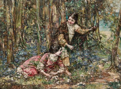 Girls In a Wood (öljy kankaalle) tekijältä Edward Atkinson Hornel