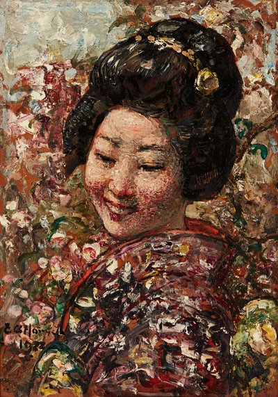 Japanilainen tyttö (öljy paneelissa) tekijältä Edward Atkinson Hornel