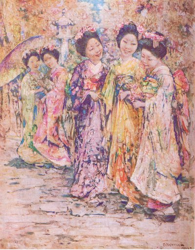Promenade, Kioto, kuvitus My Magazinesta tekijältä Edward Atkinson Hornel
