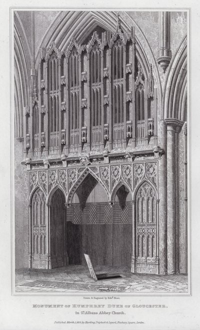 Humphrey Duke of Gloucesterin muistomerkki St Albans Abbey -kirkossa (kaiverrus) tekijältä Edward Blore
