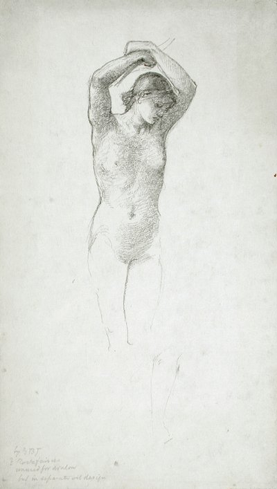Seisova naisalaston, kädet koholla tekijältä Edward Burne-Jones