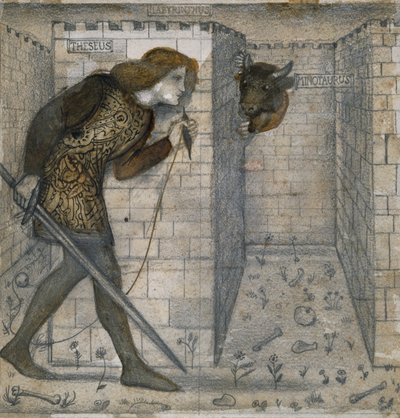 Laattasuunnittelu - Theseus ja Minotauros labyrintissa tekijältä Edward Burne-Jones