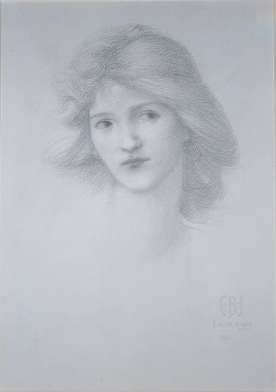 Naispää: Tutkimus "The Car of Love", 1895 (lyijykynä) tekijältä Edward Burne Jones