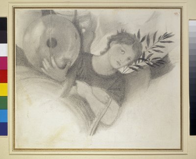 Study for a Head in The Days of Creation, c. 1871 - 1875 (grafiittia ja mustaa liitua luonnonvalkoiselle paperille) tekijältä Edward Burne Jones