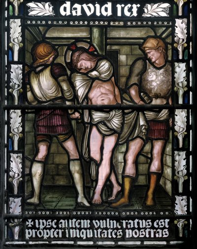 Ruoskanleikkaus, 1876 (lasimaalauksia) tekijältä Edward Burne Jones