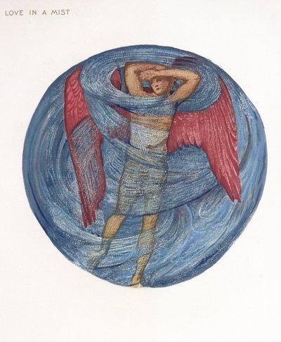 Kukkakirja: I. Love in a Mist, 1905 (litho, guassi paperilla) tekijältä Edward Burne Jones