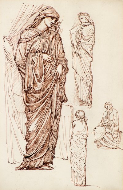 Neitsyt Maria ja pyhä Elisabet, viittaiset hahmot tekijältä Edward Burne Jones