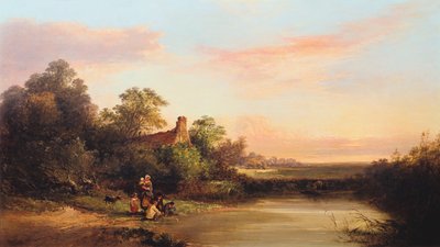 "Englantilainen maisema mökillä ja purolla", 1860 tekijältä Edward Charles Williams