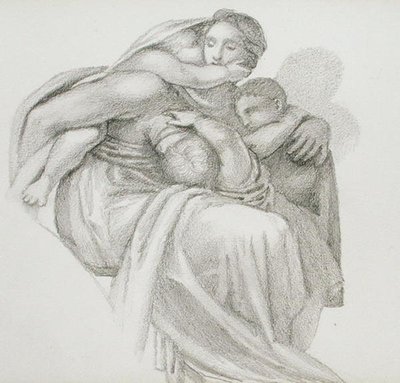 Äiti ja kolme lasta (kynä paperille) tekijältä Edward Coley Burne Jones