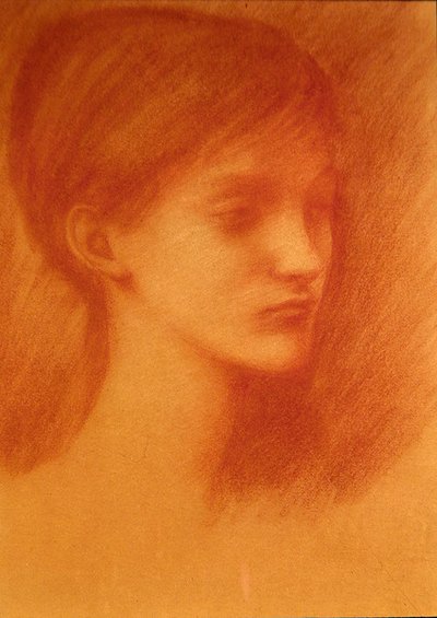 Punapää / Tytön muotokuva (liitu paperille) tekijältä Edward Coley Burne Jones