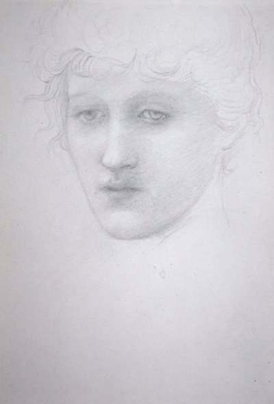 Tutkimus tytön päästä - Bessie Keane, n. 1896 (kynä paperille) tekijältä Edward Coley Burne Jones