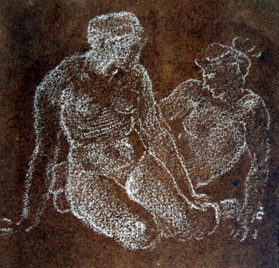 Tutkimus kahdesta istuvasta naisesta (valkoinen liitu paperille) tekijältä Edward Coley Burne Jones