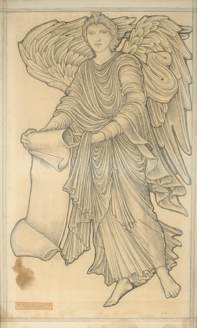Enkeli rullalla - luku numero kymmenen, 1880 (liitu paperille) tekijältä Edward Burne Jones
