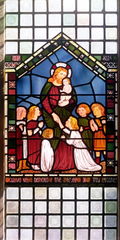 Yksityiskohta Kristuksesta, joka siunaa lapsia, 1861, lasimaalaukset 150156, yksityiskohta 1861 tekijältä Edward Burne Jones