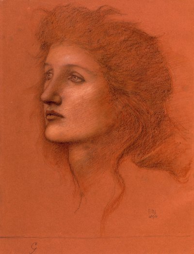 Naispää, 1890 (pastelli paperille) tekijältä Edward Burne Jones