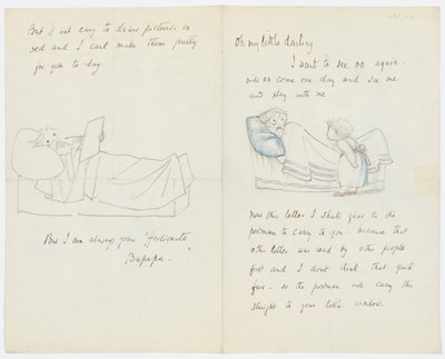 Kirje taiteilijan tyttärentytär Angela Thirkellille (kynä paperille) tekijältä Edward Burne Jones