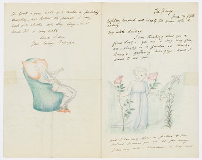 Kirje taiteilijan tyttärentytär Angela Thirkellille (kynä paperille) tekijältä Edward Burne Jones