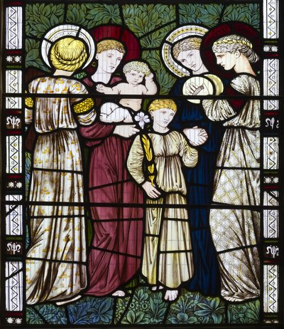 Äidit ja lapset, 1865 (lasimaalaus) tekijältä Edward Burne Jones