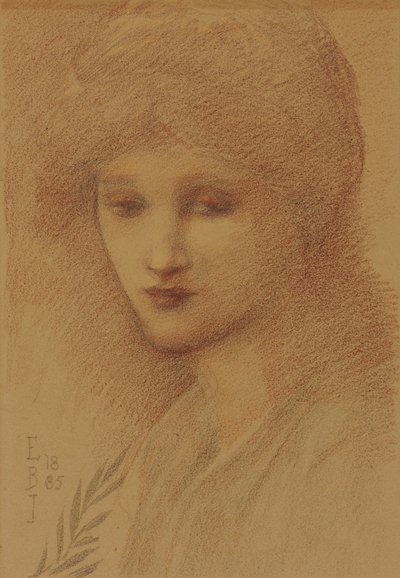 Muotokuva Laura Lytteltonista, uudesta vuokralaisesta, silmät alaspäin, 1885 tekijältä Edward Burne Jones