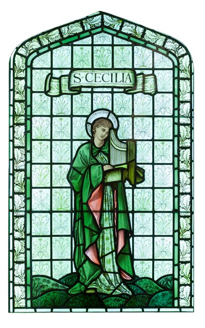 Pyhä Cecilia, noin 1897, Edward Burne Jones (lasimaalauksia, maalauksia ja lyijylasia). tekijältä Edward Coley Burne Jones