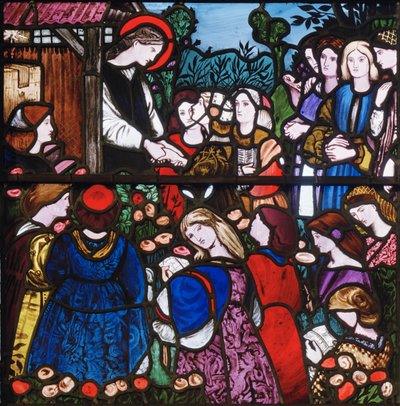 Pyhä Frideswide, yksityiskohta, 1859 (lasimaalauksia) tekijältä Edward Burne Jones