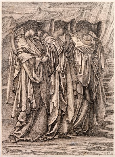 Tutkimus "The Challenge in the Wilderness", n. 1875 tekijältä Edward Burne Jones