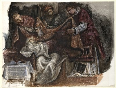 Tutkimus Tintoretton ympärileikkauksesta Scuola Grande di San Roccossa, 1862 (akvarelli kudospaperille) tekijältä Edward Burne Jones