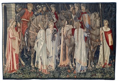 Ritarien aseistautuminen ja lähtö, taiteilijan suunnittelema ja Morris & Co.:n kutoma kuvakudos, 1895-96 tekijältä Edward Burne Jones