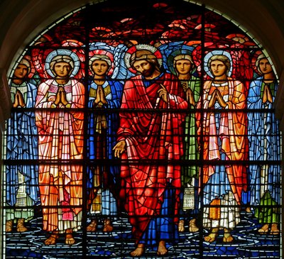 Ylösnousemus, 1885-1897 (lasimaalauksia) tekijältä Edward Burne Jones
