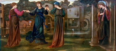 Mylly, tytöt tanssivat musiikin tahtiin joen rannalla, 1870, 1912. tekijältä Edward Burne Jones