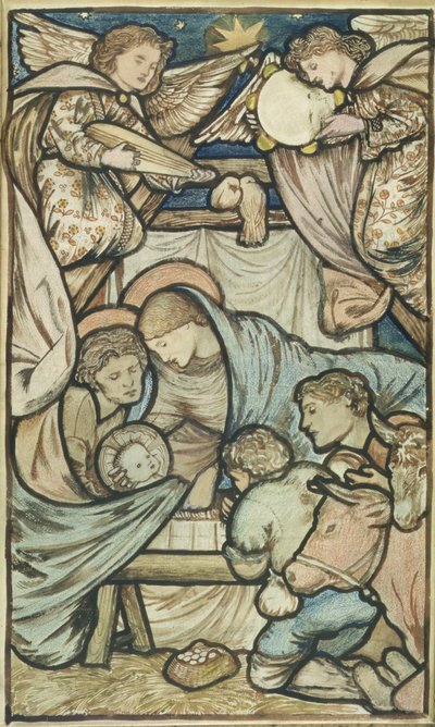 Syntymä (seepia ja värillinen liitu paperille) tekijältä Edward Burne Jones