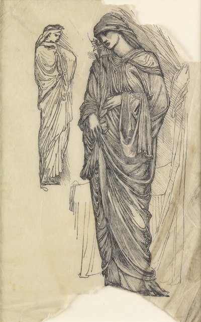 Kaksi tutkimusta naisesta pitkässä lentävässä asussa tekijältä Edward Burne Jones