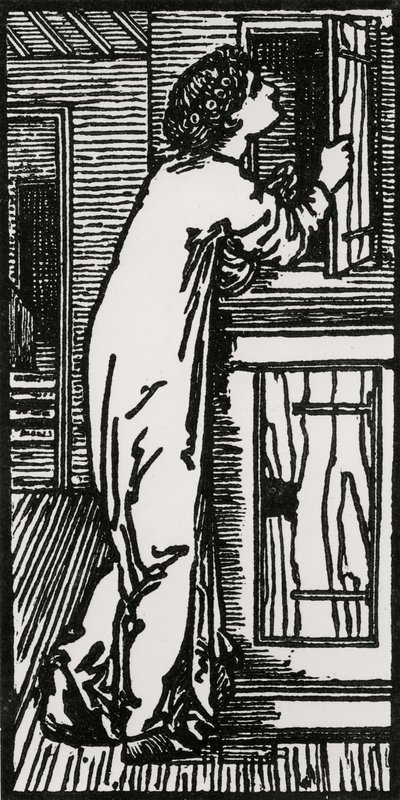 Psyke katselee kaappiin, 1866 tekijältä Edward Coley after Burne Jones