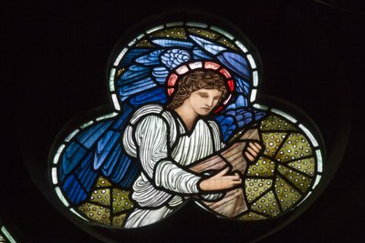 Wilden, All Saints, Morris & Co., Edward Burne-Jones, John Henry Dearle (1859-1932), Angel with Dulcimer, Angel Musicians, 1902-1914, Louisa, Alfred, The Baldwins, pääministeri, metodisti, Worceste tekijältä Edward Coley and Dearle Burne Jones