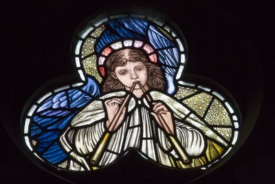 Wilden, All Saints, Morris & Co., Edward Burne-Jones, John Henry Dearle (1859-1932), Enkelit, jotka puhaltavat tuplaputkia, Enkelimuusikot, 1902-1914, Louisa, Alfred, The Baldwins, pääministeri, metodisti, W tekijältä Edward Coley and Dearle Burne Jones