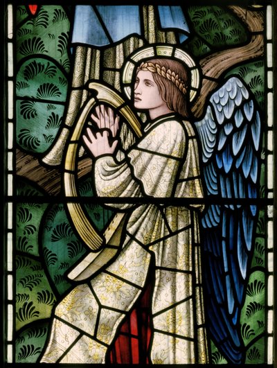 Wilden, All Saints, Morris & Co., Edward Burne-Jones, John Henry Dearle (1859-1932), Paratiisin enkelit, Enkelimuusikot, yksityiskohta, 1902-1914, Louisa, Alfred, The Baldwins, pääministeri, metodisti, Wo tekijältä Edward Coley and Dearle Burne Jones
