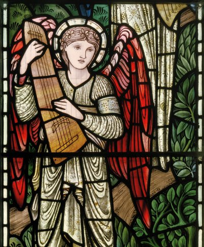 Wilden, All Saints, Morris & Co., Edward Burne-Jones, John Henry Dearle (1859-1932), Paratiisin enkelit, Enkelimuusikot, yksityiskohta, 1902-1914, Louisa, Alfred, The Baldwins, pääministeri, metodisti, Wo tekijältä Edward Coley and Dearle Burne Jones