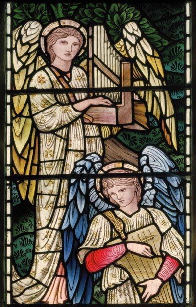 Wilden, All Saints, Morris & Co., Edward Burne-Jones, John Henry Dearle (1859-1932), Paratiisin enkelit, Enkelimuusikot, yksityiskohta, 1902-1914, Louisa, Alfred, The Baldwins, pääministeri, metodisti, Wo tekijältä Edward Coley and Dearle Burne Jones
