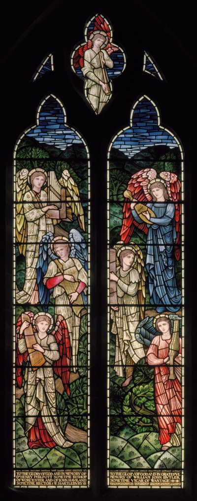 Wilden, All Saints, Morris & Co., Edward Burne-Jones, John Henry Dearle (1859-1932), Paratiisin enkelit, Enkelimuusikot, 1902-1914, Louisa, Alfred, Baldwinit, pääministeri, metodisti, Worcesterit tekijältä Edward Coley and Dearle Burne Jones