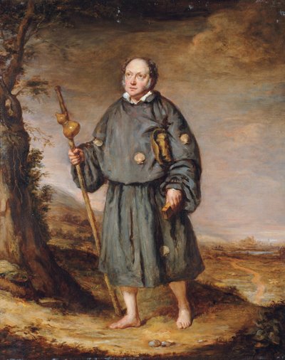 Muotokuva herrasmiehestä pyhiinvaeltajana, radalla, kädessään sauva kurpitsa ja raamattu, 1836 tekijältä Edward Daniel Leahy