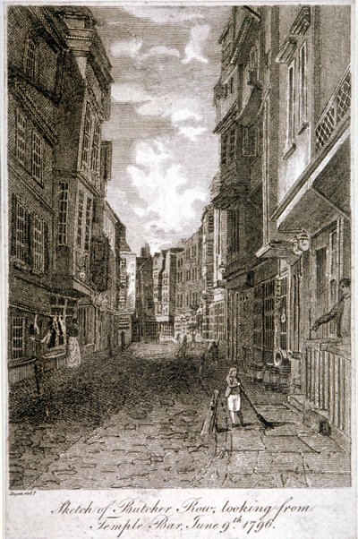 Butcher Row, Westminster, Lontoo, 1796. tekijältä Edward Dayes